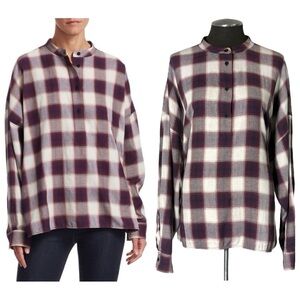 🆕 Elizabeth and James – Flint Oversized Plaid Cotton Button Front Top - Large